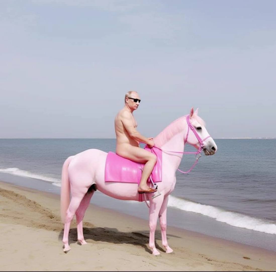 A Barbie-inspired Putin, naked on a pink horse ‒ the fakes we like ‒ but not the politician we need.